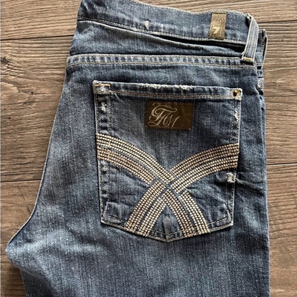 7 For All Mankind Women's Medium Blue Embellished Pocket Jeans